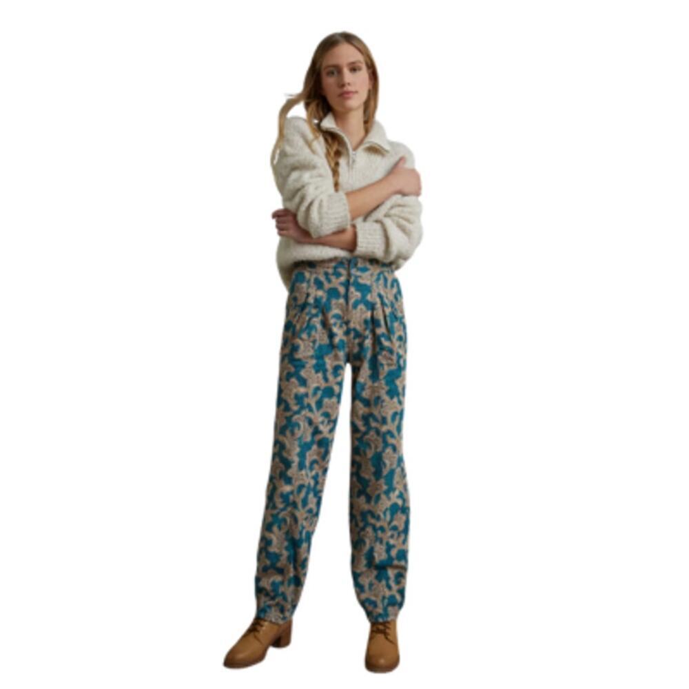 Anthropologie Ali Relaxed Utility Pants Floral Paisley Print Blue Size 2